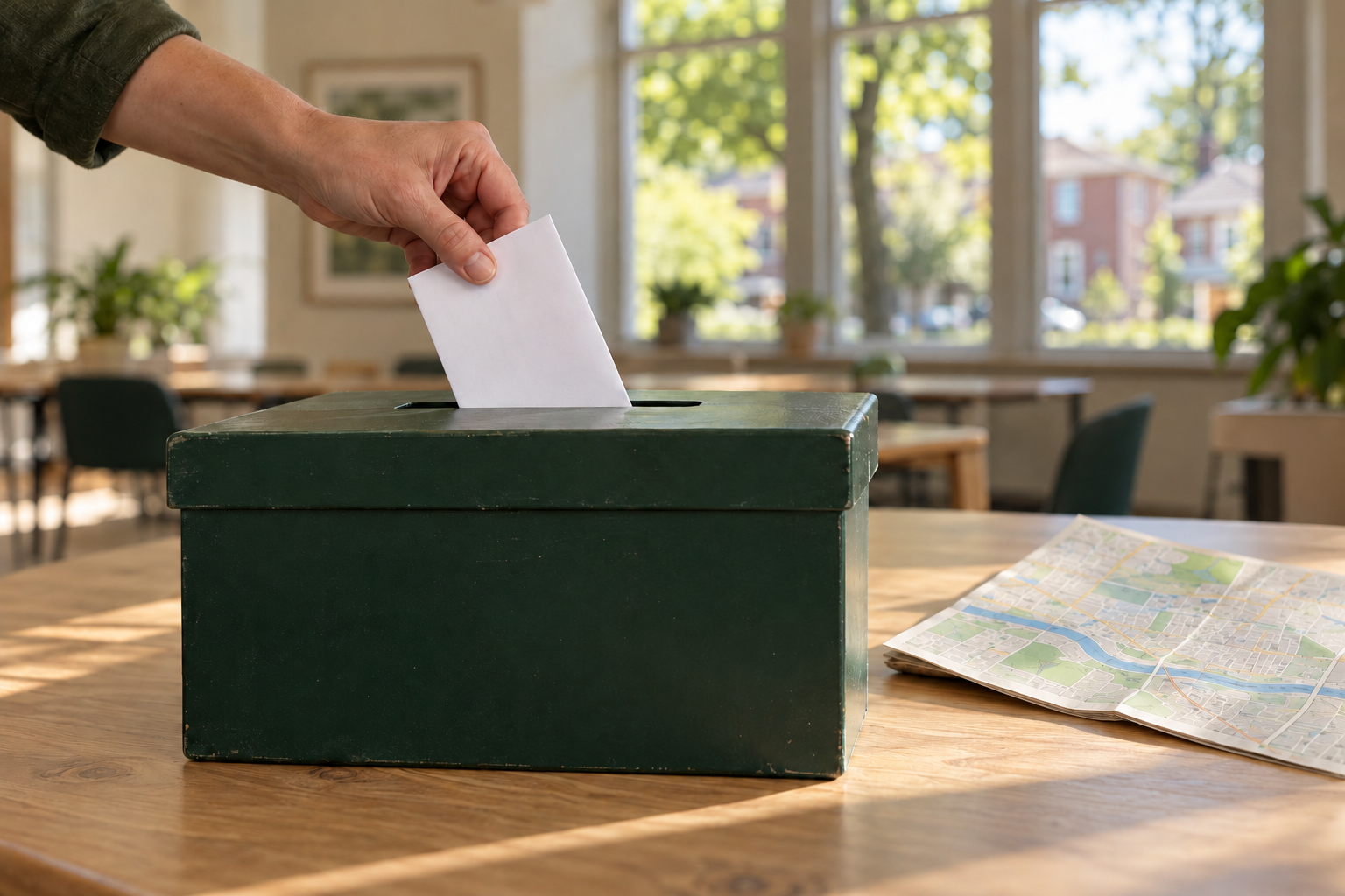Illustration of a hand placing a ballot into a ballot box for the Richmond Hill Ward 5 election